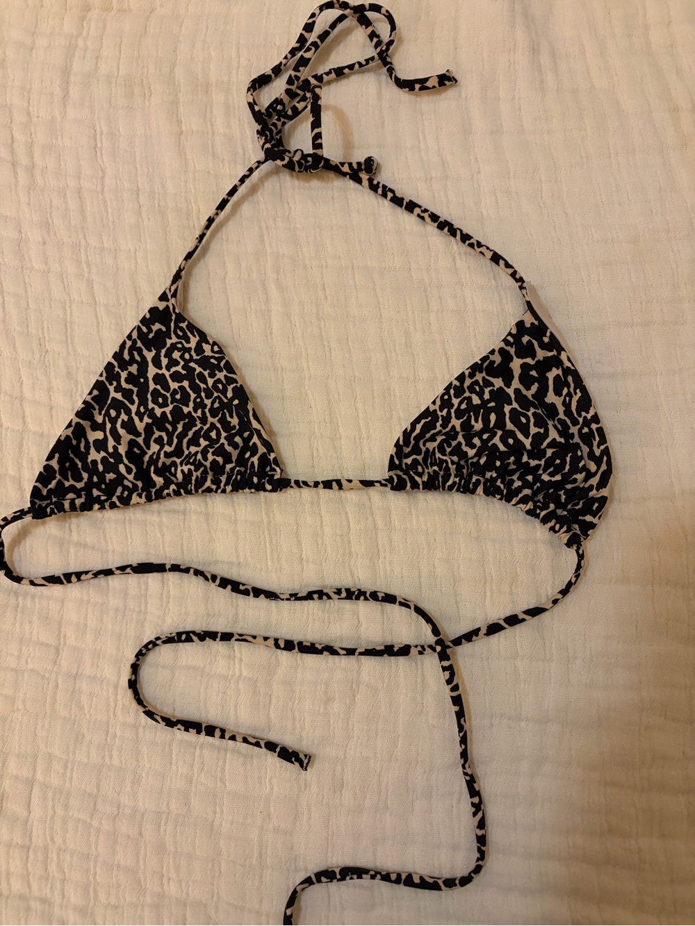 Triangle Bikini Top - Black and Cream Animal Print